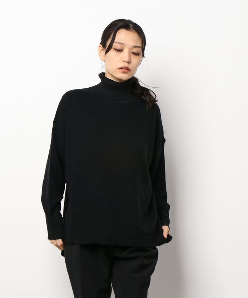 Lugnoncure（ルノンキュール）の「畦ボトルネックチュニックニット（ニット/セーター・レディース・ブラック/ベージュ/グレー/ブルー・ﾌﾘ-）」の2枚目の写真