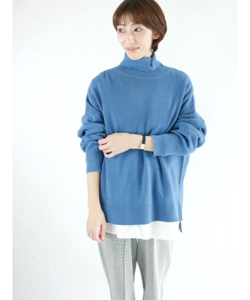 Lugnoncure（ルノンキュール）の「畦ボトルネックチュニックニット（ニット/セーター・レディース・ブラック/ベージュ/グレー/ブルー・ﾌﾘ-）」の4枚目の写真