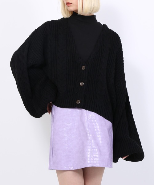 PUNYUS(プニュズ)の「クロップドケーブルニットカーディガン(カーディガン/ボレロ・レディース・ブラック/ライム/アイボリー/ライトパープル・1/2/4/3)」の10枚目の写真