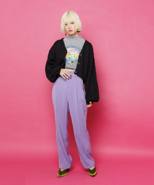 PUNYUS(プニュズ)の「クロップドケーブルニットカーディガン(カーディガン/ボレロ・レディース・ブラック/ライム/アイボリー/ライトパープル・1/2/4/3)」の9枚目の写真