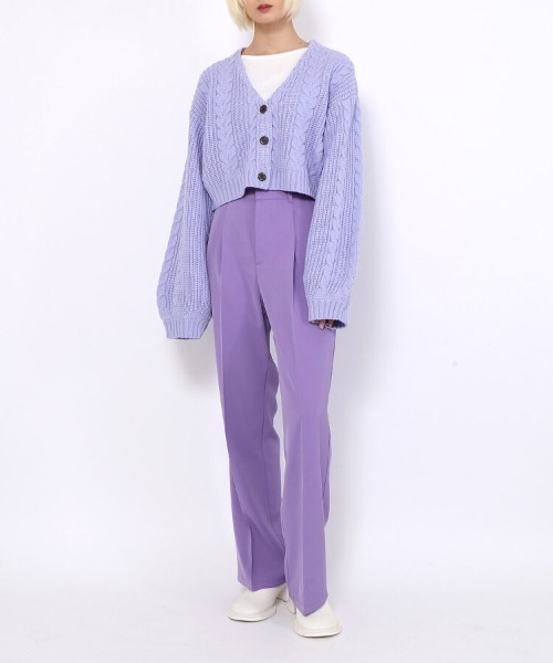 PUNYUS(プニュズ)の「クロップドケーブルニットカーディガン(カーディガン/ボレロ・レディース・ブラック/ライム/アイボリー/ライトパープル・1/2/4/3)」の12枚目の写真