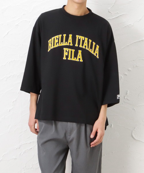 FILA(フィラ)の「FILA フィラ カレッジロゴ7分袖Tシャツ(Tシャツ/カットソー・メンズ・ホワイト/ブラック/サックスブルー・M/L/XL)」の2枚目の写真