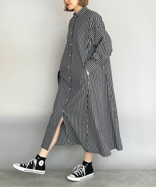 PICCIN（ピッチン）の「ストライプフレアシャツワンピース（シャツワンピース・レディース・ホワイト系その他/ブラック系その他・M）」の2枚目の写真