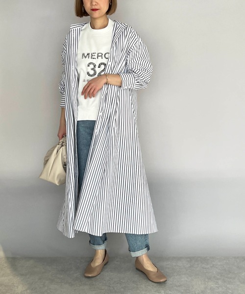 PICCIN（ピッチン）の「ストライプフレアシャツワンピース（シャツワンピース・レディース・ホワイト系その他/ブラック系その他・M）」の9枚目の写真