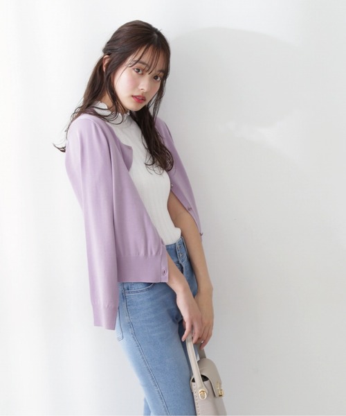 PROPORTION BODY DRESSING（プロポーションボディドレッシング）の「クルーネックカーディガン / 1212174400（カーディガン/ボレロ・レディース・ライトグリーン/パープル/ネイビー/オフホワイト・FREE）」の4枚目の写真