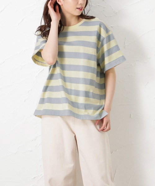 Mac-House(マックハウス)の「ORGABITS オーガビッツ ベーシックボーダー半袖Tシャツ(Tシャツ/カットソー・レディース・ブラック/ベージュ/ブラウン/サックスブルー/グリーン・フリー)」の5枚目の写真