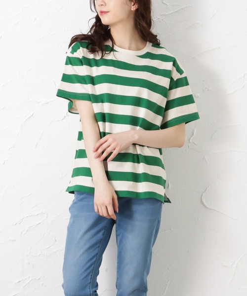 Mac-House(マックハウス)の「ORGABITS オーガビッツ ベーシックボーダー半袖Tシャツ(Tシャツ/カットソー・レディース・ブラック/ベージュ/ブラウン/サックスブルー/グリーン・フリー)」の4枚目の写真