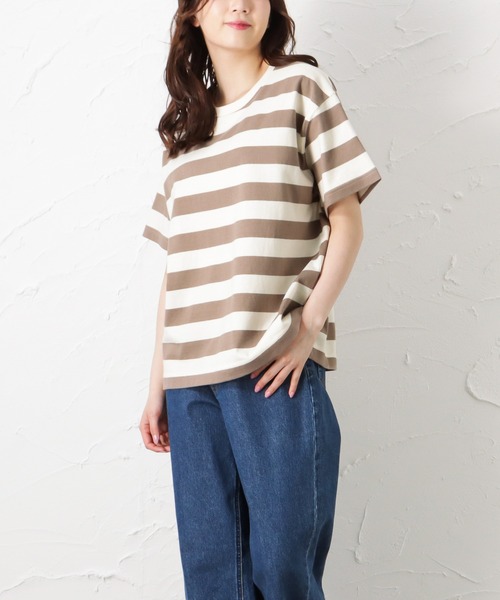 Mac-House(マックハウス)の「ORGABITS オーガビッツ ベーシックボーダー半袖Tシャツ(Tシャツ/カットソー・レディース・ブラック/ベージュ/ブラウン/サックスブルー/グリーン・フリー)」の8枚目の写真