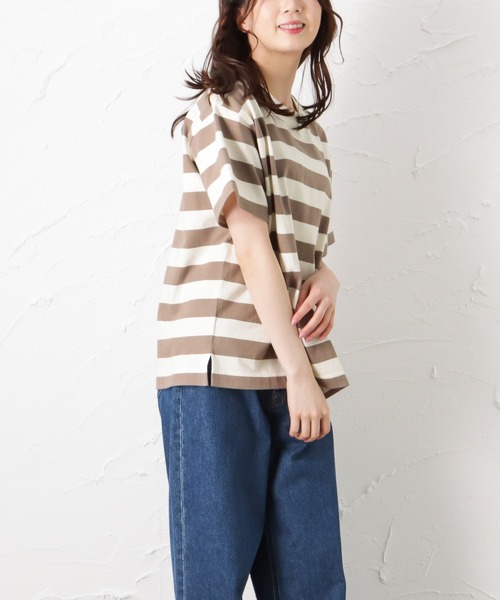 Mac-House(マックハウス)の「ORGABITS オーガビッツ ベーシックボーダー半袖Tシャツ(Tシャツ/カットソー・レディース・ブラック/ベージュ/ブラウン/サックスブルー/グリーン・フリー)」の9枚目の写真