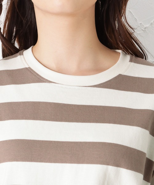 Mac-House(マックハウス)の「ORGABITS オーガビッツ ベーシックボーダー半袖Tシャツ(Tシャツ/カットソー・レディース・ブラック/ベージュ/ブラウン/サックスブルー/グリーン・フリー)」の13枚目の写真