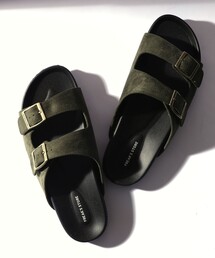 WEB限定 コンフォータブル ダブルベルト スライドサンダル/レオパード