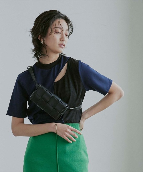 miette（ミエット）の「ｴｺﾚｻﾞｰ編み込み2wayﾐﾆﾊﾞｯｸﾞ（ショルダーバッグ・レディース・オフホワイト/ブラック/イエロー系その他・FREE）」の6枚目の写真