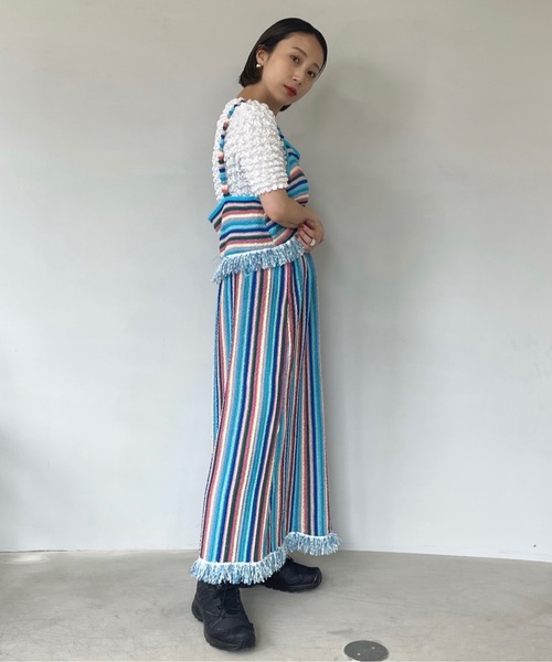 SANSeLF(サンセルフ)の「【SANSeLF】mulch color fringe setup sanw22s051(ワンピース・レディース・ブラウン/ブルー・FREE)」の2枚目の写真