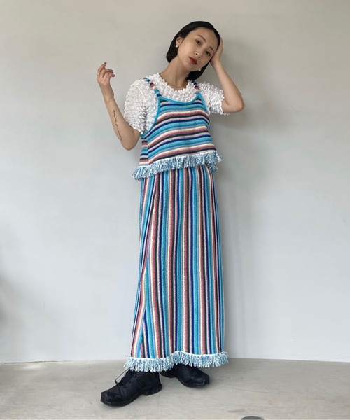 SANSeLF(サンセルフ)の「【SANSeLF】mulch color fringe setup sanw22s051(ワンピース・レディース・ブラウン/ブルー・FREE)」の6枚目の写真