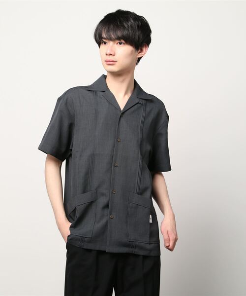 JEMORGAN(ジェーイーモーガン)の「JE MORGAN/JEモーガン テックリネン半袖キューバシャツ(シャツ/ブラウス・メンズ・ブラック/ナチュラル/カーキ・MEDIUM/LARGE/M)」の1枚目の写真