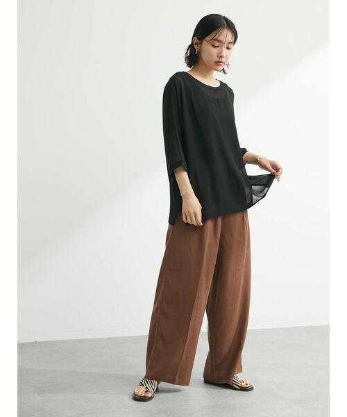 Green　Parks（グリーンパークス）の「シフォンジョーゼットドルマンプルオーバー（Tシャツ/カットソー・レディース・ライトグレー/ブラック/グリーン・FREE）」の19枚目の写真