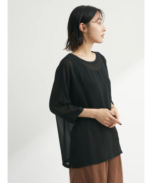 Green　Parks（グリーンパークス）の「シフォンジョーゼットドルマンプルオーバー（Tシャツ/カットソー・レディース・ライトグレー/ブラック/グリーン・FREE）」の16枚目の写真