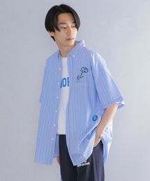 *SHIPS: ROOTS ビッグシルエット フラワー エンブロイダリー ボタンダウン ショートスリーブ シャツ