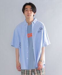 *SHIPS: ROOTS ビッグシルエット フラワー エンブロイダリー ボタンダウン ショートスリーブ シャツ