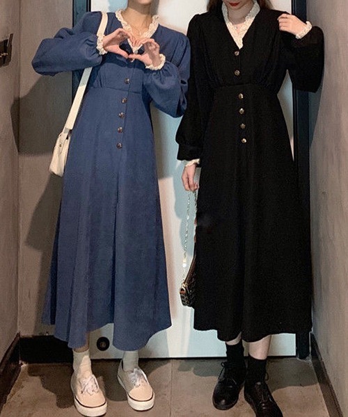 Dream garden（ドリームガーデン）の「YUGA レースデコルテVネック　フレアワンピース（ワンピース・レディース・ブラック/ブルー・S/M/L/XL）」の15枚目の写真