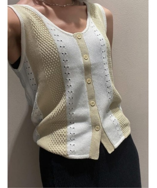 MOUSSY（マウジー）の「FRONT BUTTON KNIT タンクトップ（タンクトップ・レディース・ブルー/ブラック/キナリ・FREE）」の19枚目の写真