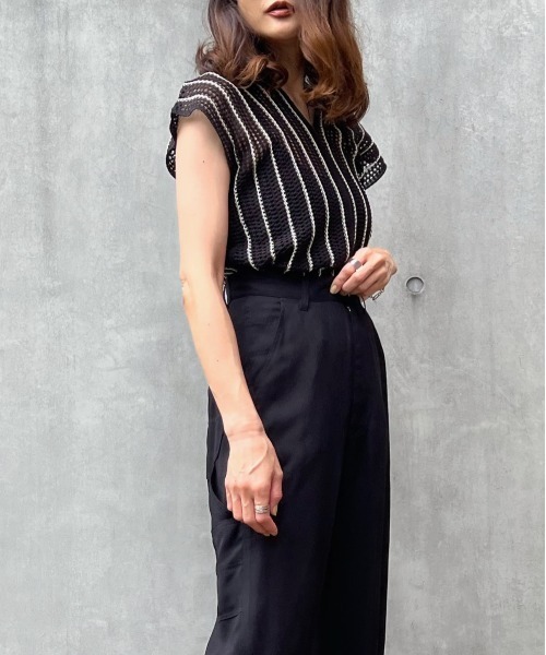 y/m by Yukie（イムバイユキエ）の「ストライプノースリニットトップス（Tシャツ/カットソー・レディース・ブラック・FREE）」の9枚目の写真