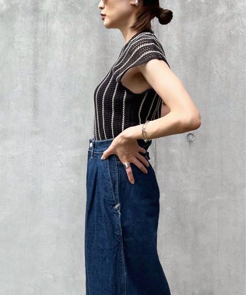 y/m by Yukie（イムバイユキエ）の「ストライプノースリニットトップス（Tシャツ/カットソー・レディース・ブラック・FREE）」の7枚目の写真