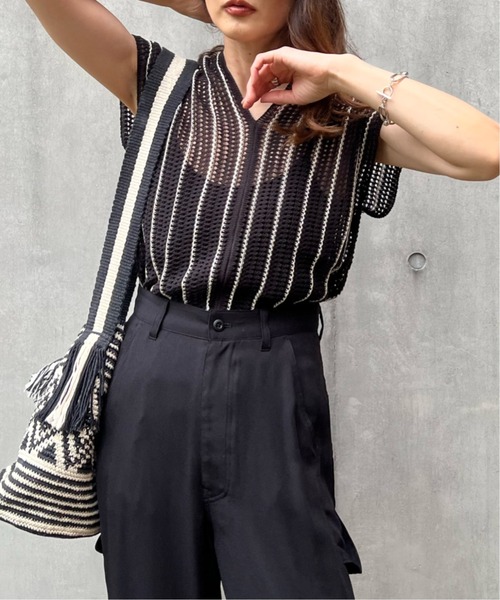 y/m by Yukie（イムバイユキエ）の「ストライプノースリニットトップス（Tシャツ/カットソー・レディース・ブラック・FREE）」の5枚目の写真