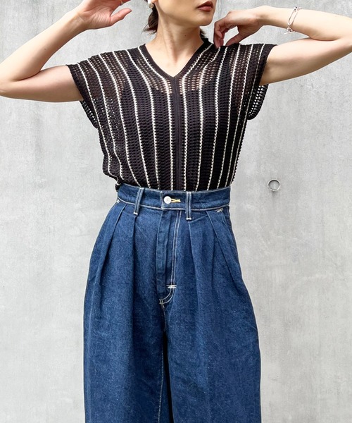 y/m by Yukie（イムバイユキエ）の「ストライプノースリニットトップス（Tシャツ/カットソー・レディース・ブラック・FREE）」の22枚目の写真