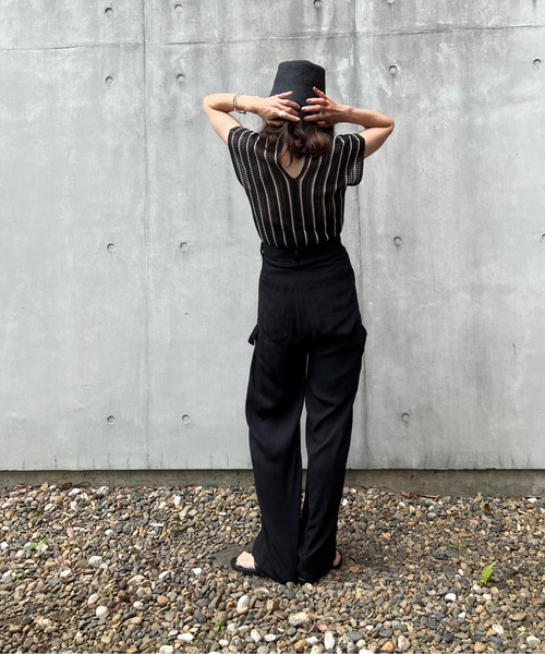 y/m by Yukie（イムバイユキエ）の「ストライプノースリニットトップス（Tシャツ/カットソー・レディース・ブラック・FREE）」の21枚目の写真