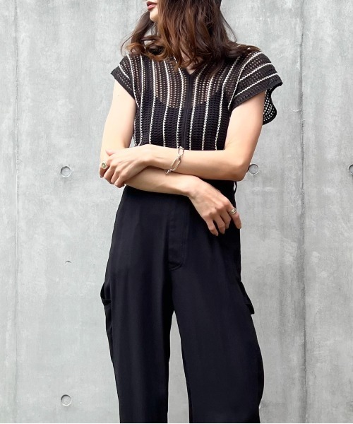 y/m by Yukie（イムバイユキエ）の「ストライプノースリニットトップス（Tシャツ/カットソー・レディース・ブラック・FREE）」の15枚目の写真