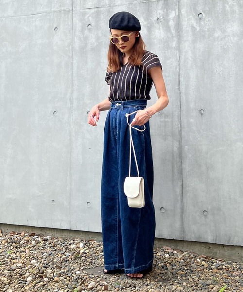 y/m by Yukie（イムバイユキエ）の「ストライプノースリニットトップス（Tシャツ/カットソー・レディース・ブラック・FREE）」の4枚目の写真