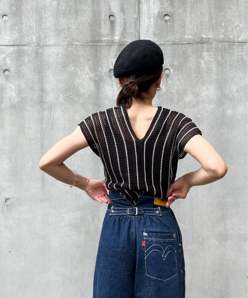 y/m by Yukie（イムバイユキエ）の「ストライプノースリニットトップス（Tシャツ/カットソー・レディース・ブラック・FREE）」の19枚目の写真