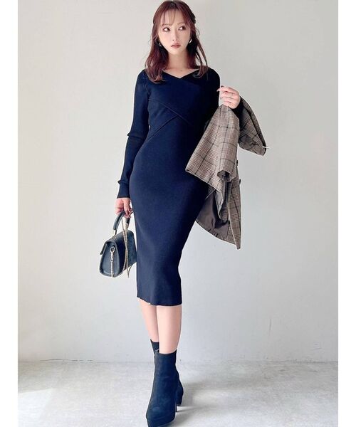 RESEXXY（リゼクシー）の「フロントクロスニットワンピース（ワンピース・レディース・ベージュ/ブラック/ブルー/ワイン・SMALL/MEDIUM）」の19枚目の写真