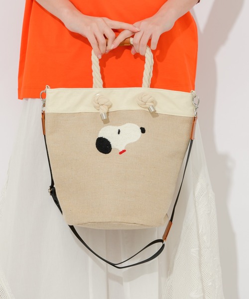 Paradise Picnic（パラダイスピクニック）の「スヌーピー/JUTE サガラ ラウンドバッグ（トートバッグ・レディース・ホワイト/アイボリー・FREE）」の2枚目の写真