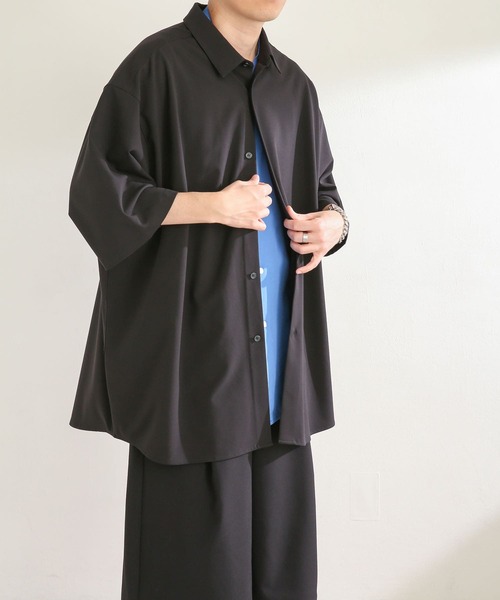 SENSE OF PLACE by URBAN RESEARCH（センスオブプレイスバイアーバンリサーチ）の「『セットアップ対応』 エクストラルーズシャツ(5分袖)（シャツ/ブラウス・メンズ・ホワイト/ブラック/ライトベージュ・MEDIUM/LARGE）」の14枚目の写真