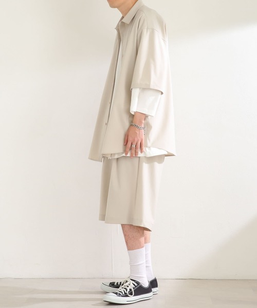 SENSE OF PLACE by URBAN RESEARCH（センスオブプレイスバイアーバンリサーチ）の「『セットアップ対応』 エクストラルーズシャツ(5分袖)（シャツ/ブラウス・メンズ・ホワイト/ブラック/ライトベージュ・MEDIUM/LARGE）」の16枚目の写真