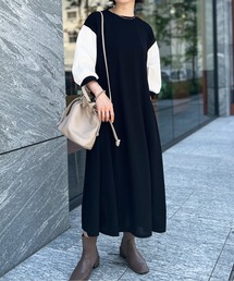 Chez toi | 袖布帛ハギ7分袖ワンピース(ワンピース)