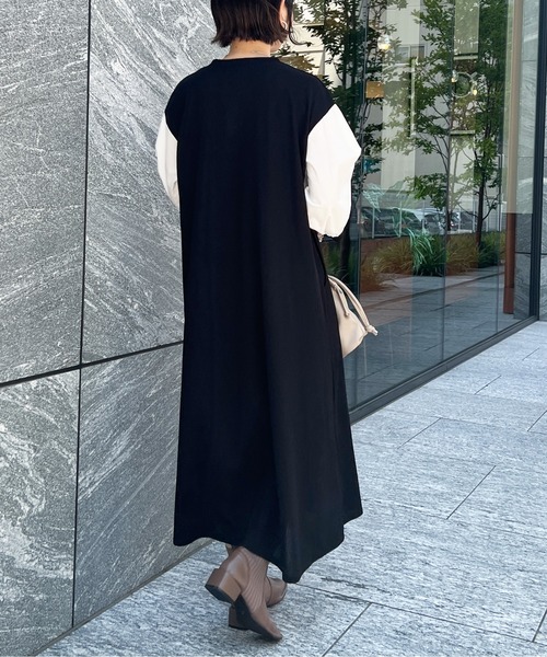 Chez toi（シェトワ）の「袖布帛ハギ7分袖ワンピース（ワンピース・レディース・ブラック/ベージュ/カーキ・FREE）」の13枚目の写真