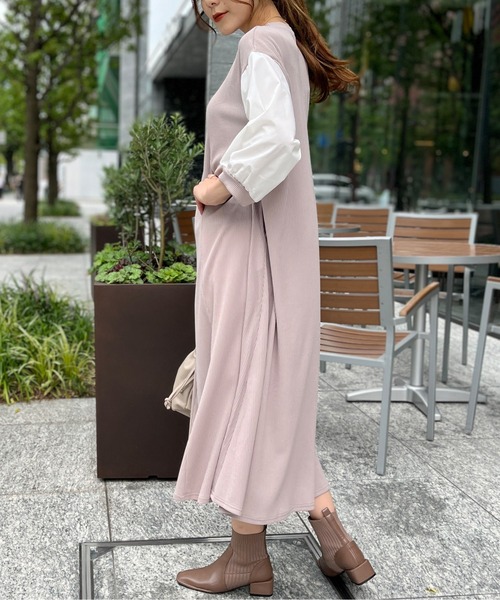 Chez toi（シェトワ）の「袖布帛ハギ7分袖ワンピース（ワンピース・レディース・ブラック/ベージュ/カーキ・FREE）」の18枚目の写真