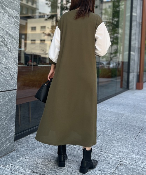 Chez toi（シェトワ）の「袖布帛ハギ7分袖ワンピース（ワンピース・レディース・ブラック/ベージュ/カーキ・FREE）」の12枚目の写真