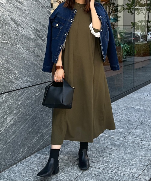 Chez toi（シェトワ）の「袖布帛ハギ7分袖ワンピース（ワンピース・レディース・ブラック/ベージュ/カーキ・FREE）」の19枚目の写真