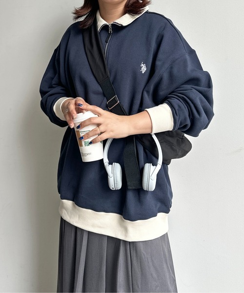 U.S. POLO ASSN.（ユーエスポロアッスン）の「1ポイント刺繍裏毛ハーフジップスウェット（スウェット・メンズ・ブラック/グリーン/ネイビー/グレー/グリーン系その他/ブルー系その他/アイボリー/ブラック系その他/グレー系その他/ベージュ/ブルー系その他2・X-LARGE/MEDIUM/LARGE/SMALL）」の12枚目の写真