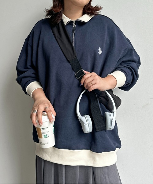 U.S. POLO ASSN.（ユーエスポロアッスン）の「1ポイント刺繍裏毛ハーフジップスウェット（スウェット・メンズ・ブラック/グリーン/ネイビー/グレー/グリーン系その他/ブルー系その他/アイボリー/ブラック系その他/グレー系その他/ベージュ/ブルー系その他2・X-LARGE/MEDIUM/LARGE/SMALL）」の16枚目の写真