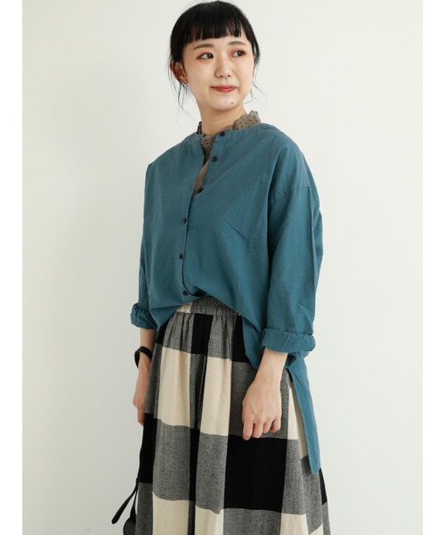 Samansa Mos2（サマンサ モスモス）の「バンドカラーチュニック（シャツ/ブラウス・レディース・チャコール/オレンジ/グリーン/オフホワイト/イエロー/パープル・ﾌﾘ-）」の4枚目の写真