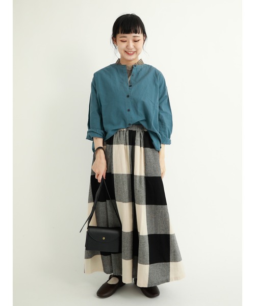 Samansa Mos2（サマンサ モスモス）の「バンドカラーチュニック（シャツ/ブラウス・レディース・チャコール/オレンジ/グリーン/オフホワイト/イエロー/パープル・ﾌﾘ-）」の19枚目の写真