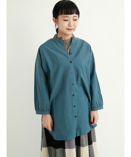 Samansa Mos2（サマンサ モスモス）の「バンドカラーチュニック（シャツ/ブラウス・レディース・チャコール/オレンジ/グリーン/オフホワイト/イエロー/パープル・ﾌﾘ-）」の14枚目の写真