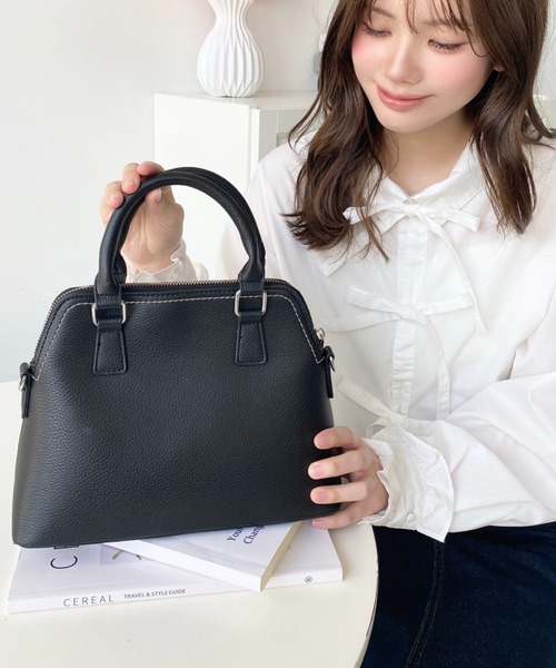 moment+（モーメントプラス）の「ショルダーステッチボストンハンドバッグ（ハンドバッグ・レディース・ブラック/アイボリー/ブラウン・FREE）」の21枚目の写真