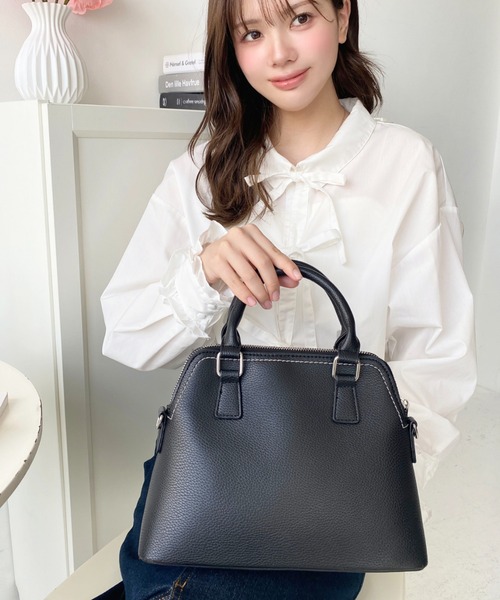 moment+（モーメントプラス）の「ショルダーステッチボストンハンドバッグ（ハンドバッグ・レディース・ブラック/アイボリー/ブラウン・FREE）」の22枚目の写真