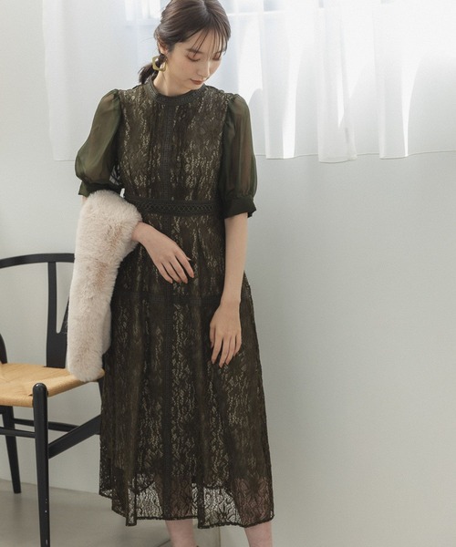 Andemiu(アンデミュウ)の「【WEB限定】総レースピンタックドレス285803(ドレス・レディース・ブラック/パープル/オリーブ・MEDIUM)」の1枚目の写真